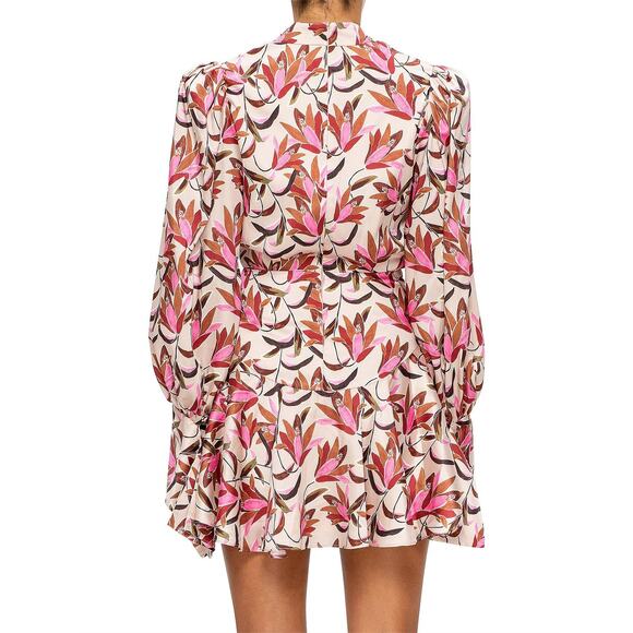 Acler Coleman Mini Dress Pink Wandering Floral Sz 6 Cowl Neck Long Sleeve Flared - Picture 3 of 11